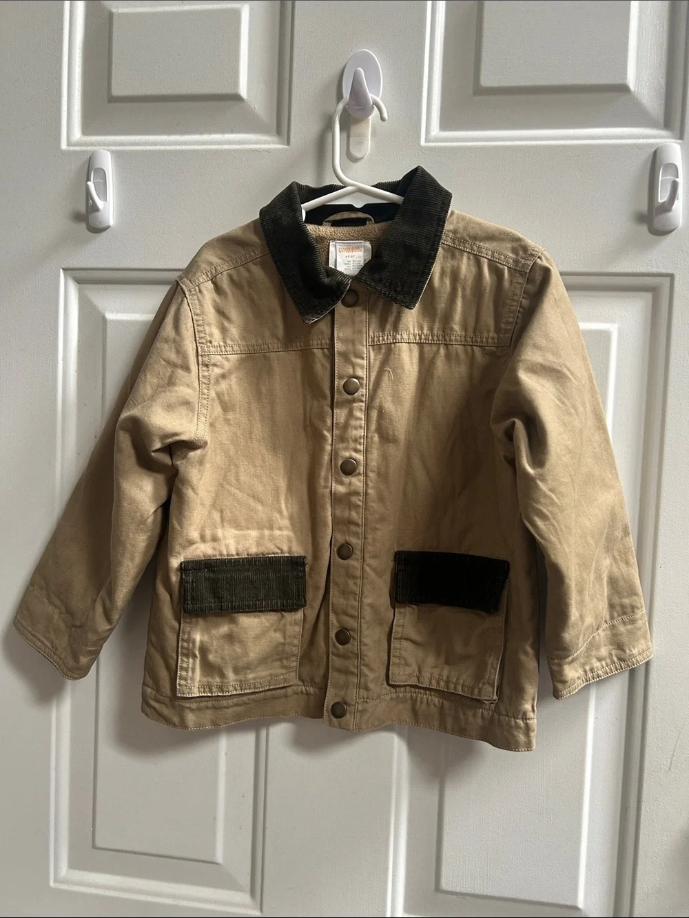 Gymboree Tan Khaki Canvas Jacket with Dark Brown Corduroy Trim Sz 4T-5T